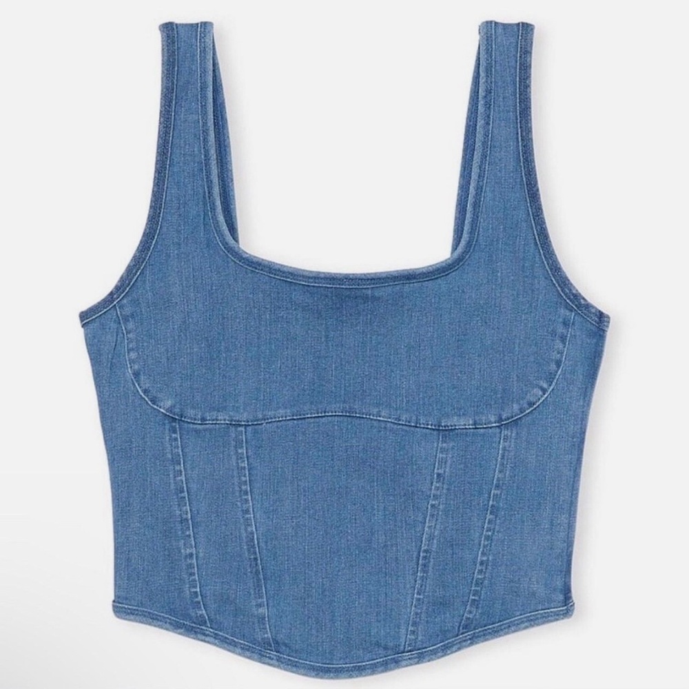 Pink VS S Denim Cinched Corset Top